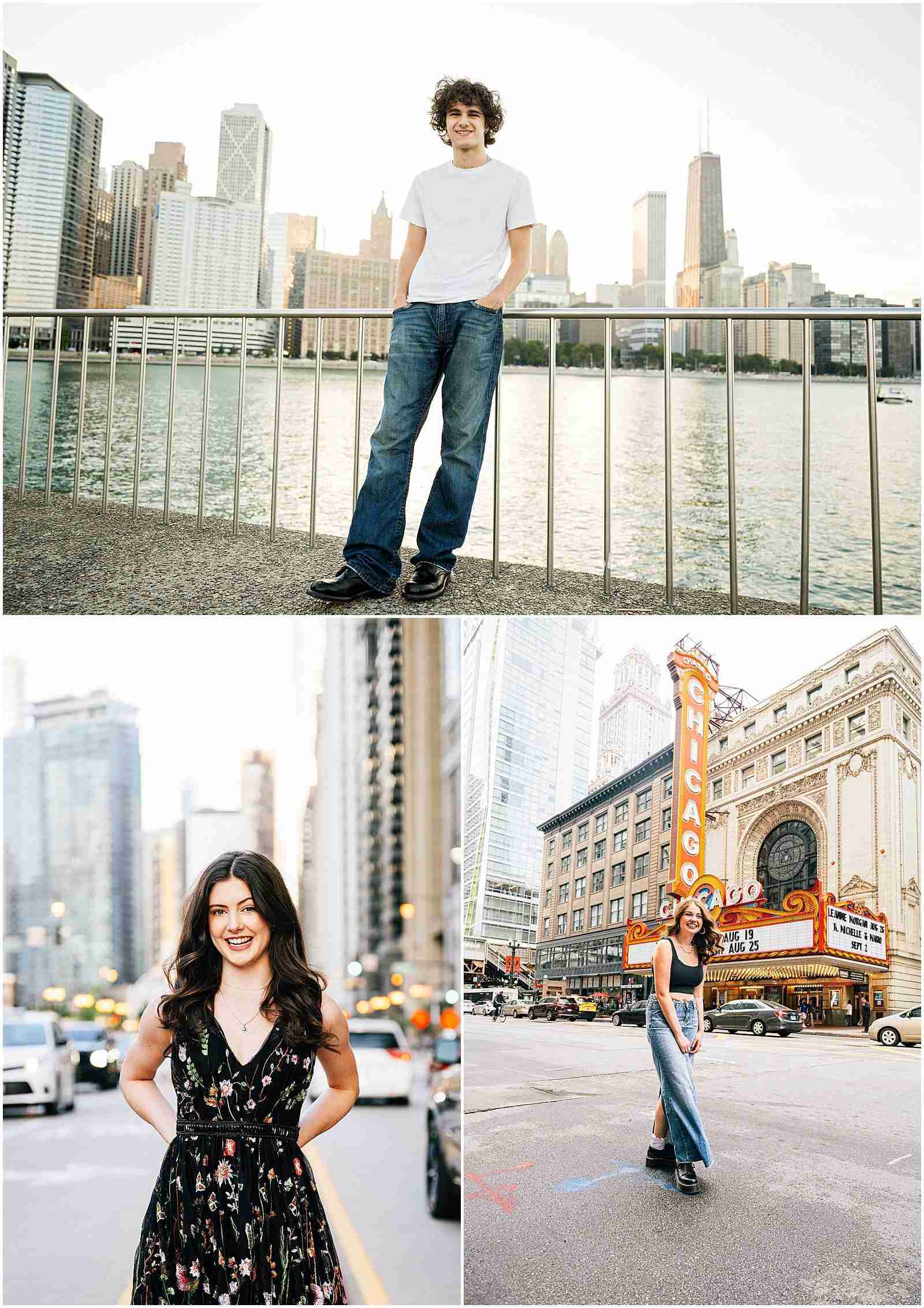 Four Reasons to Book a Senior Session - senior boy on skyline, senior girl in downtown Chicago smiling - award-winning Chicago senior photographer Shalimar B. Photography.