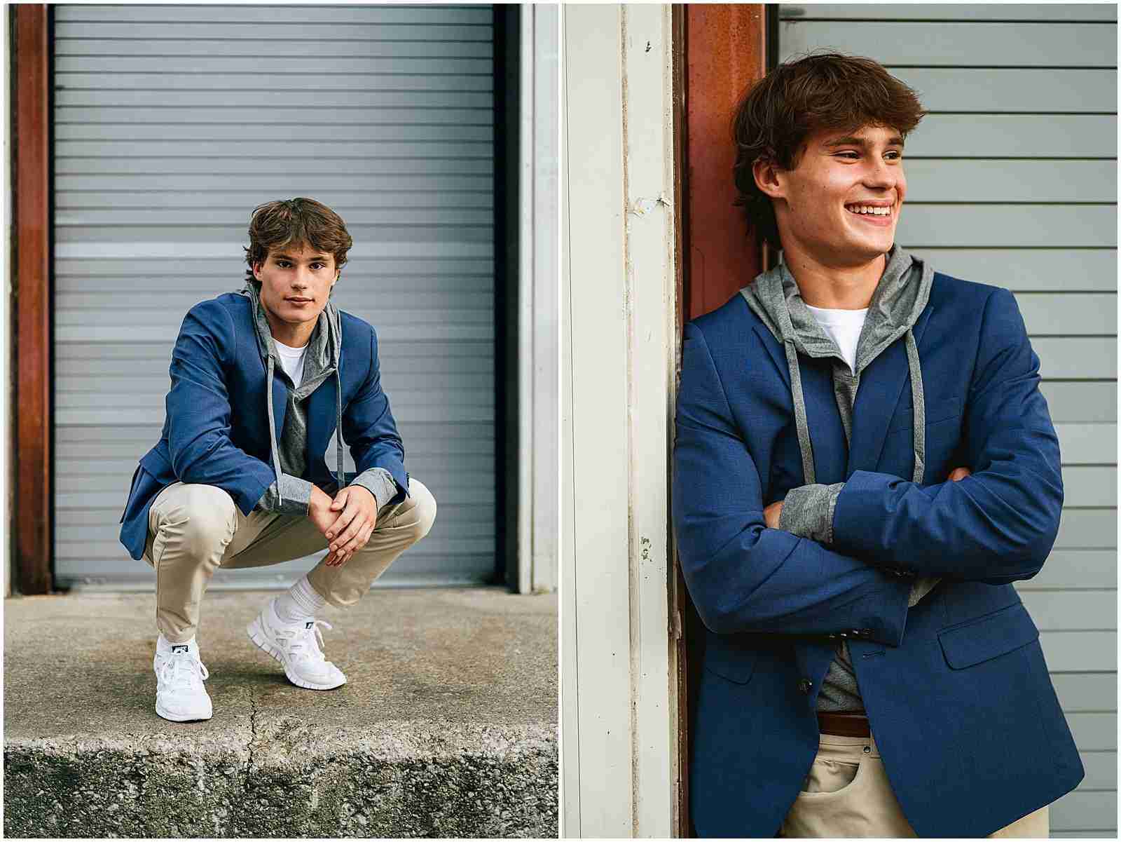 Preparing for your senior photos – 3 ways I help you prepare for your senior photos (senior boy wearing sportscoat and sweatshirt with khakis in alley) with award-winning Chicago senior photographer Shalimar B. Photography.