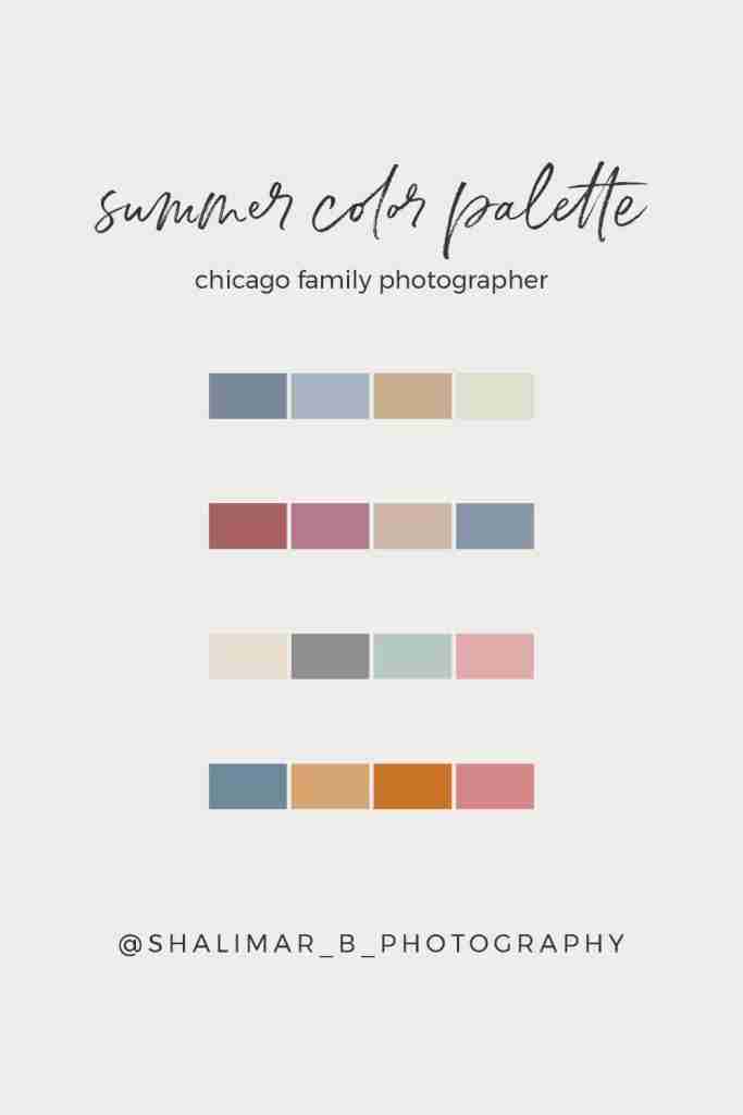 Family photo color palettes and styling outfits for your family photos in Chicago with Shalimar B. Photography with award-winning Chicago family photographer Shalimar B. Photography.